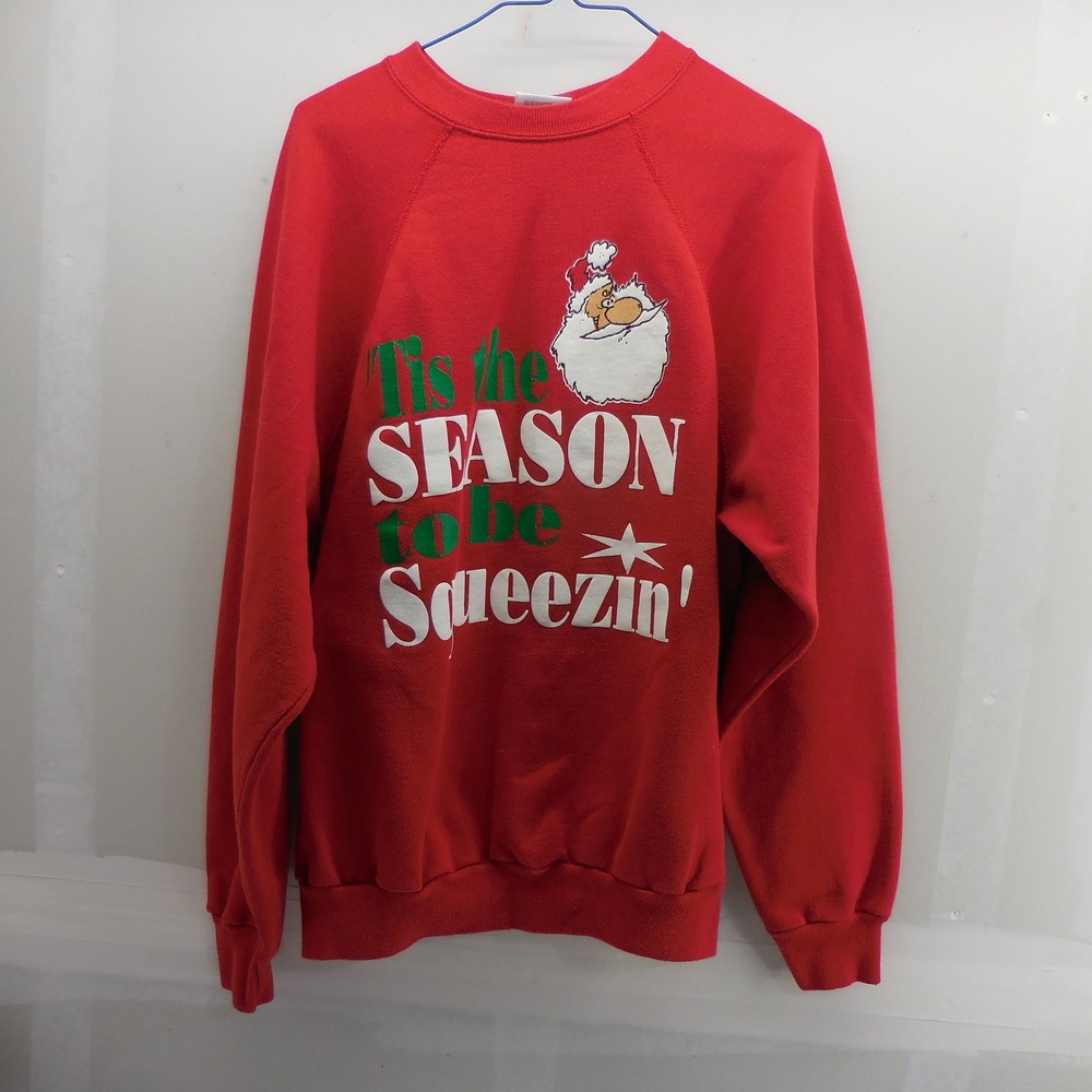 Vintage TNT Trau & Loevner Red Christmas Santa Sweatshirt Adult L Made in USA